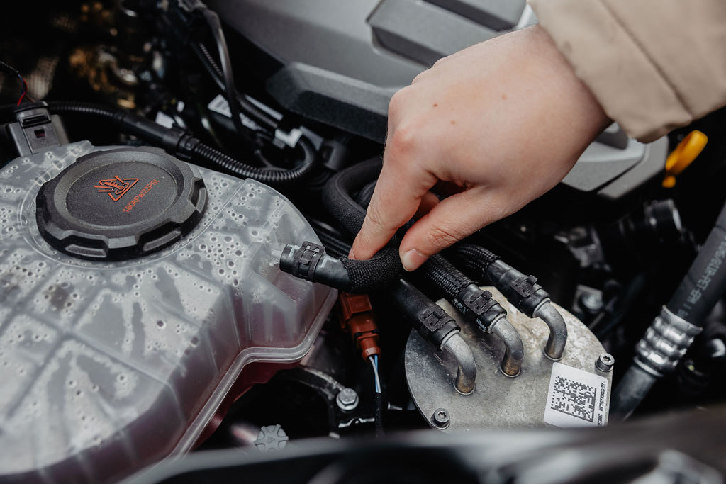 Detail motorového prostoru poškozeného hlodavci a ochrana kabeláže před kunou